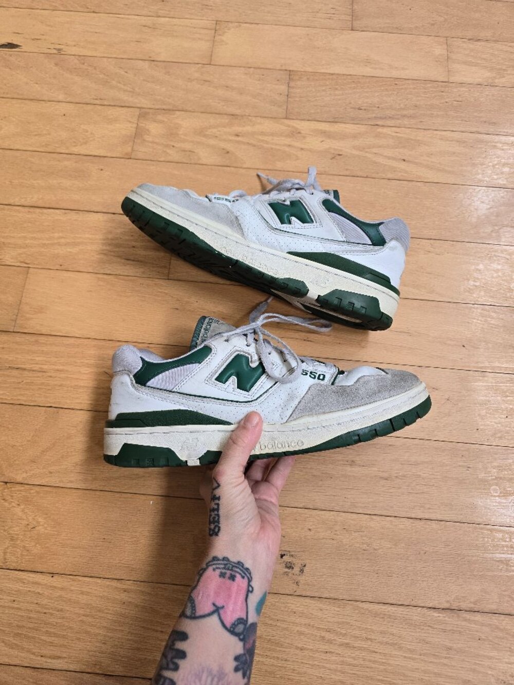 New Balance | 550 'White Green' leather sporty sneakers | MENS 11